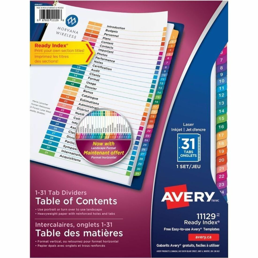 Avery Ready Index&reg; Table of Contents Dividers Tabs 1 - 31, for Laser and Inkjet Printers