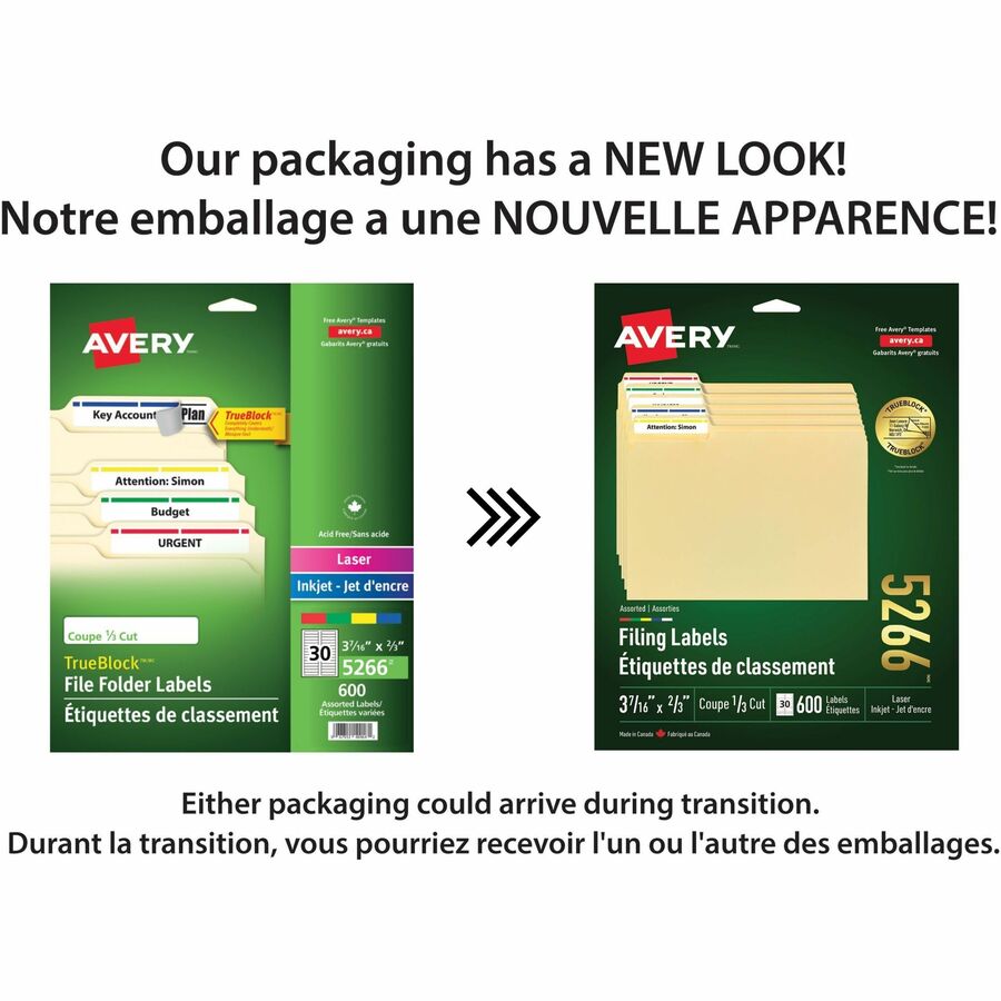Avery Assorted Filing Labels with TrueBlock™ Technology for Laser and Inkjet Printers, 2/3" x 3-7/16" - 05266
