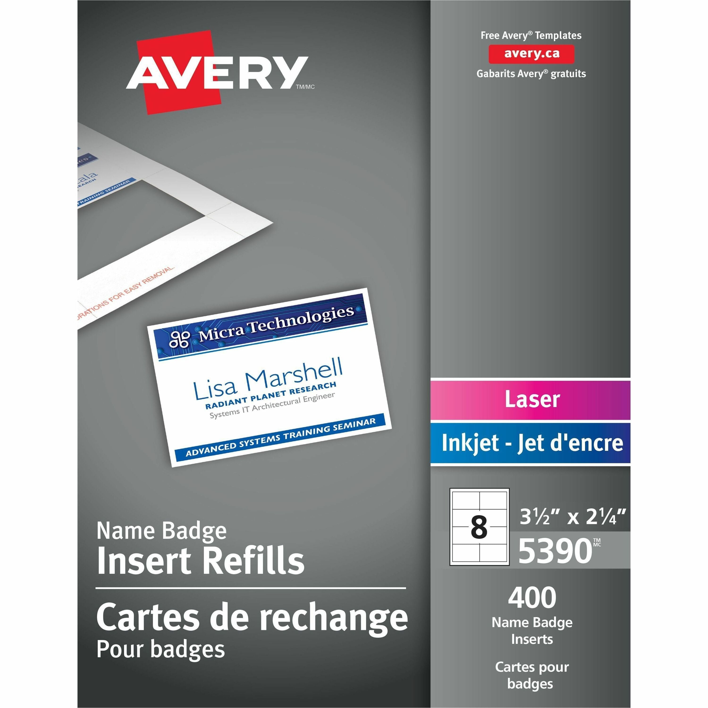 Avery Name Badge Inserts for Laser and Inkjet Printers, 2-1/4" x 3-1/2"
