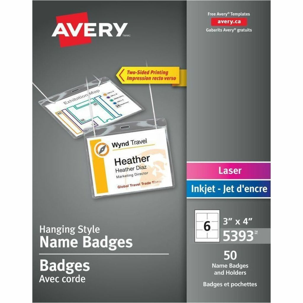 Avery Hanging Name Badge kit for Laser and Inkjet Printers, 3" x 4"