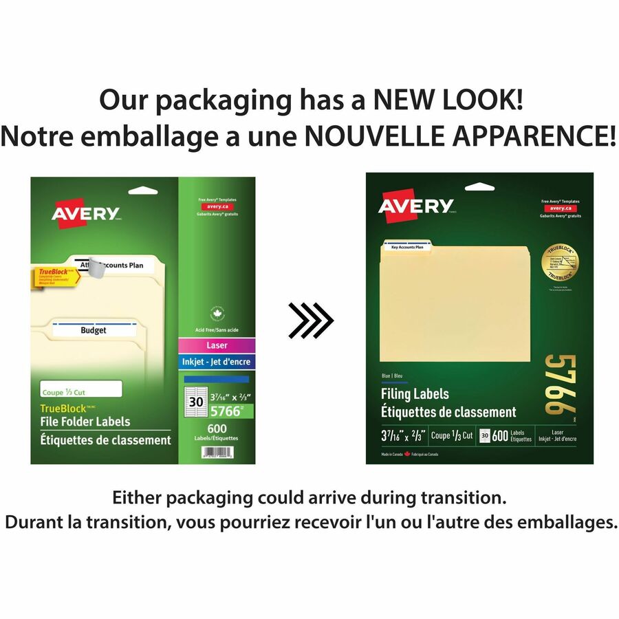 Avery Blue Filing Labels with TrueBlock™ Technology for Laser and Inkjet Printers, 2/3" x 3-7/16" - 05766