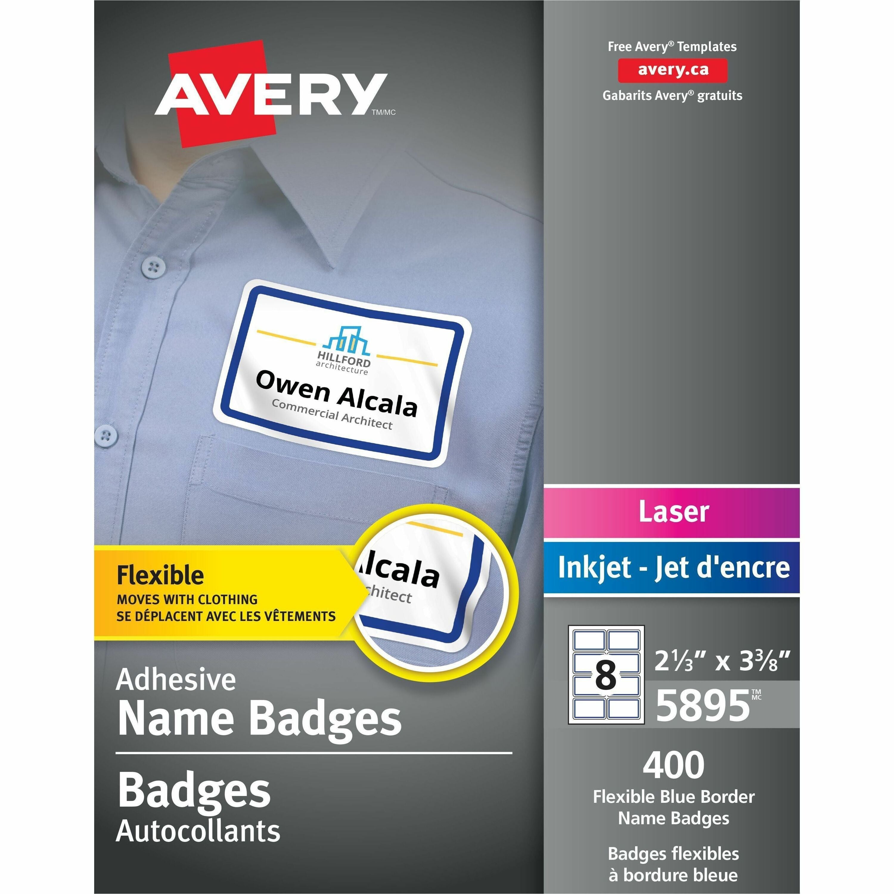 Flexible Name Badges for Laser and Inkjet Printers, 3-3/8" x 2 1/3"