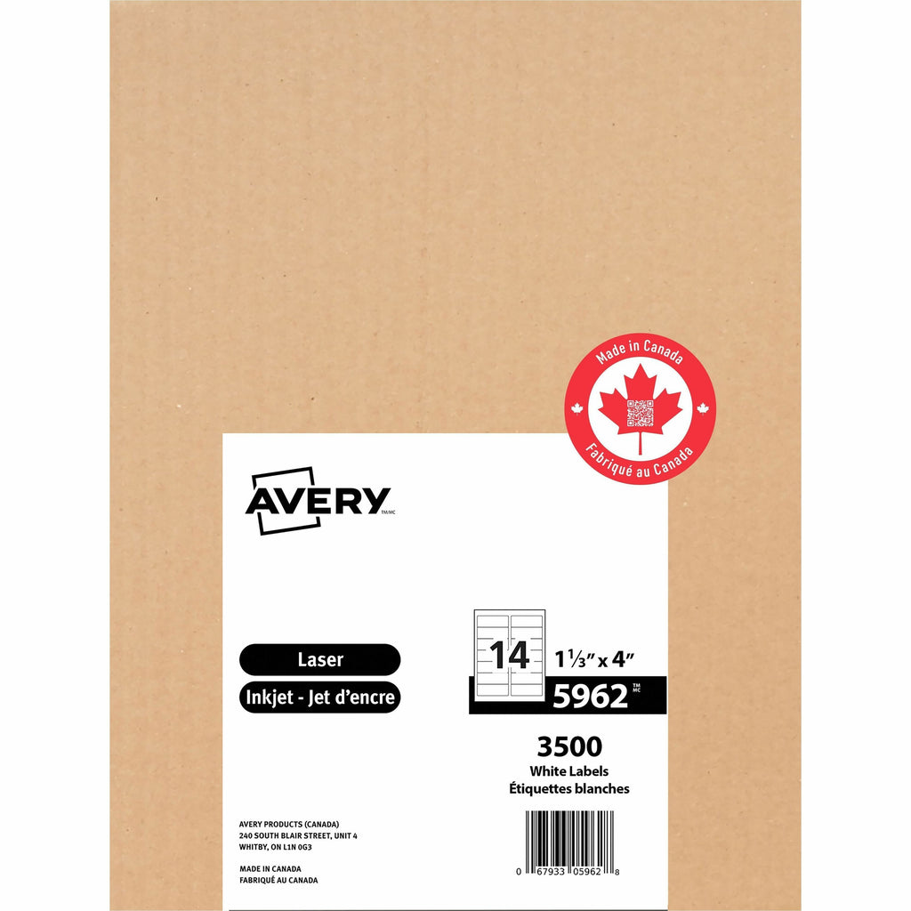 White Rectangle Labels with Sure Feed™Technology Easy Peel&reg;, 1-1/3" x 4" , Permanent Adhesive, for Laser and Inkjet Printers