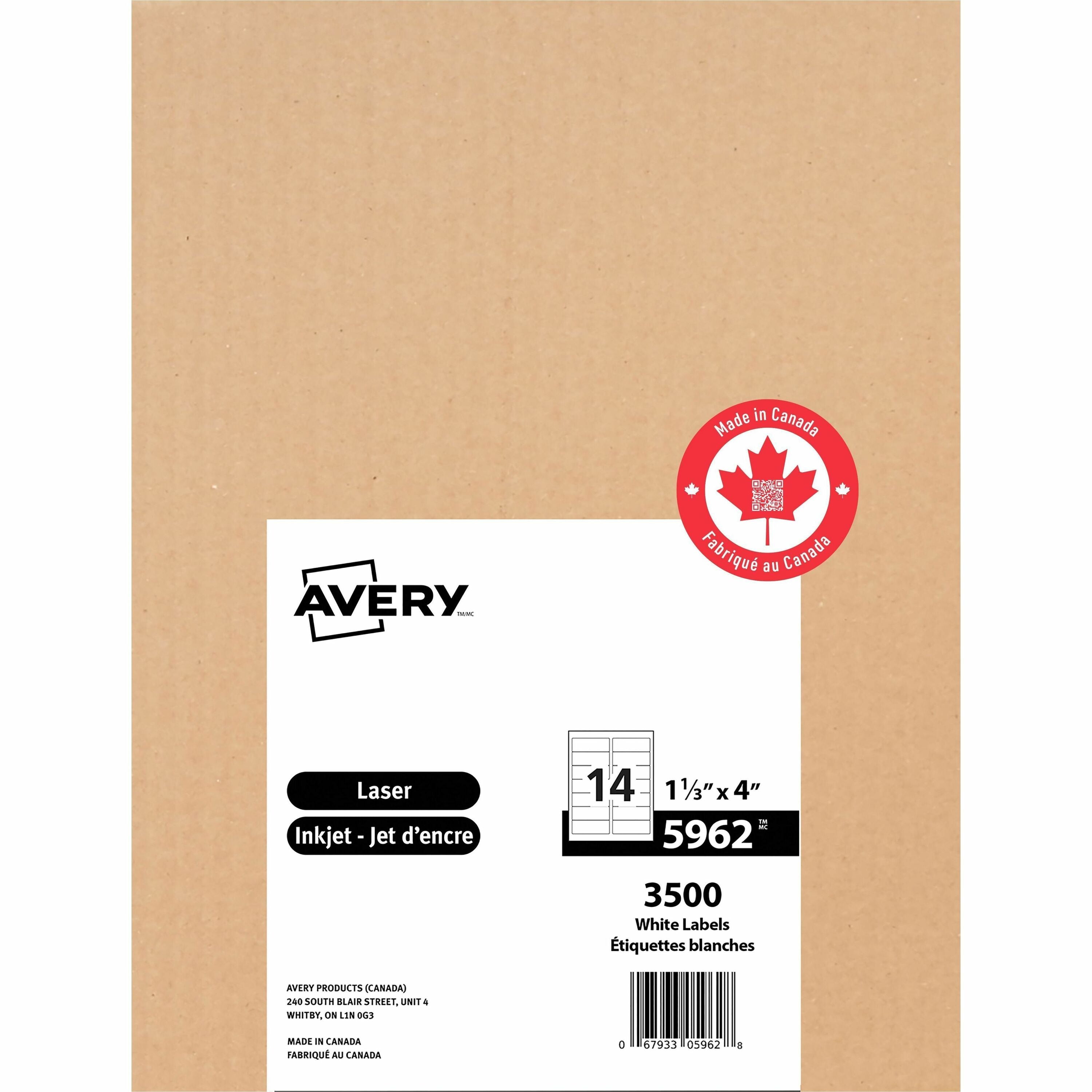 White Rectangle Labels with Sure Feed™Technology Easy Peel&reg;, 1-1/3" x 4" , Permanent Adhesive, for Laser and Inkjet Printers