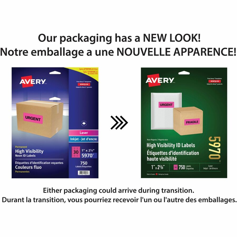 Avery High Visibility Neon ID Labels for Laser and Inkjet Printers, 1" x 2-5/8" - 05970