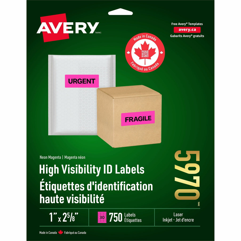 Avery High Visibility Neon ID Labels for Laser and Inkjet Printers, 1" x 2-5/8"