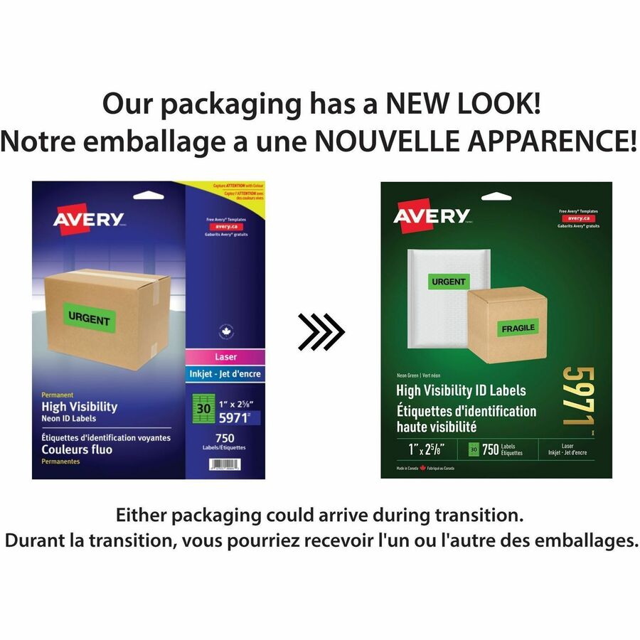 Avery High Visibility Labels for Laser and Inkjet Printers, 1" x 2-5/8" - 05971