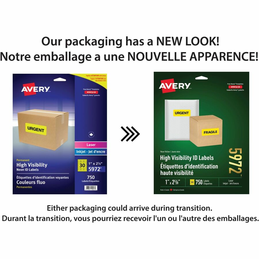 Avery High Visibility Neon ID Labels for Laser and Inkjet Printers, 1" x 2-5/8" - 05972