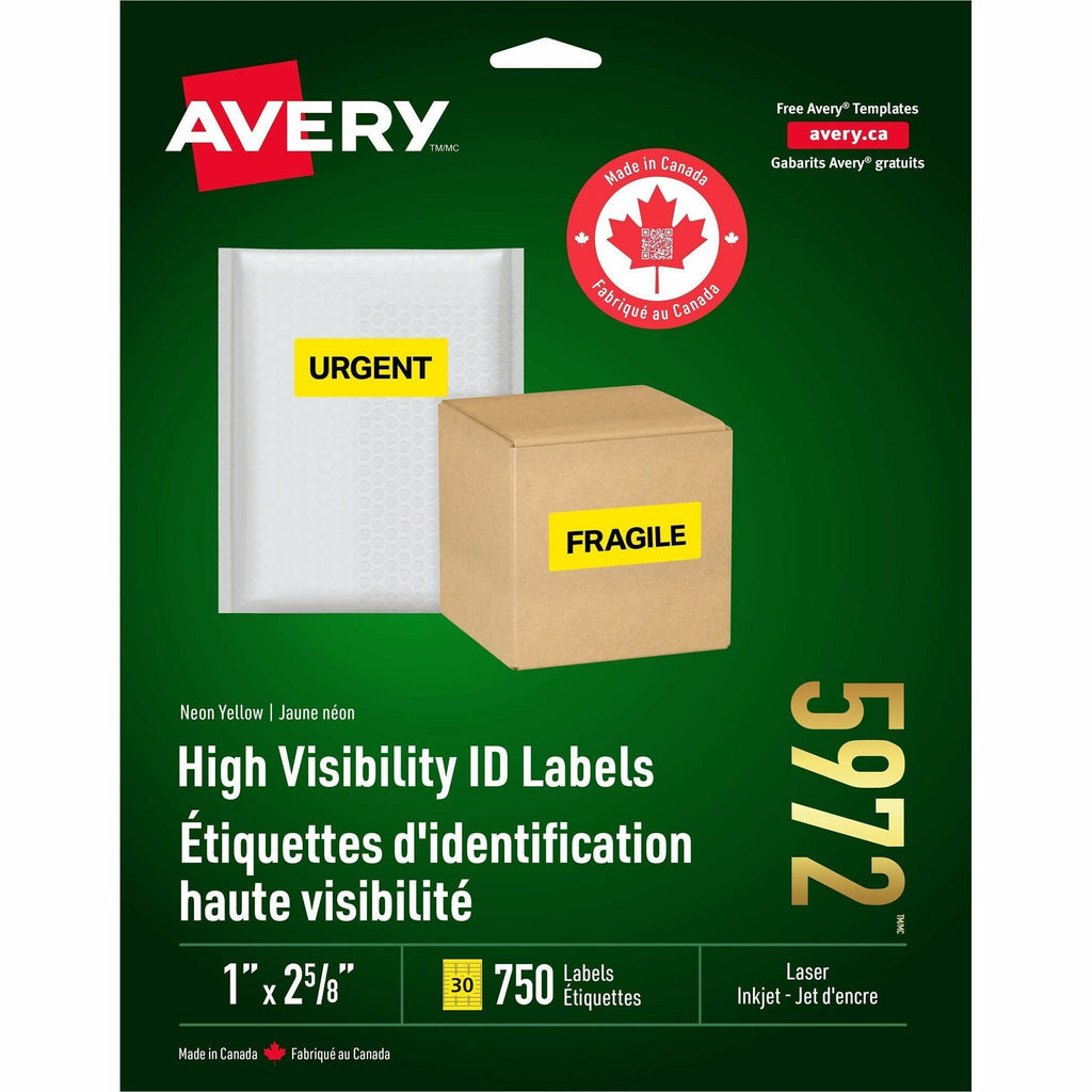 Avery High Visibility Neon ID Labels for Laser and Inkjet Printers, 1" x 2-5/8"
