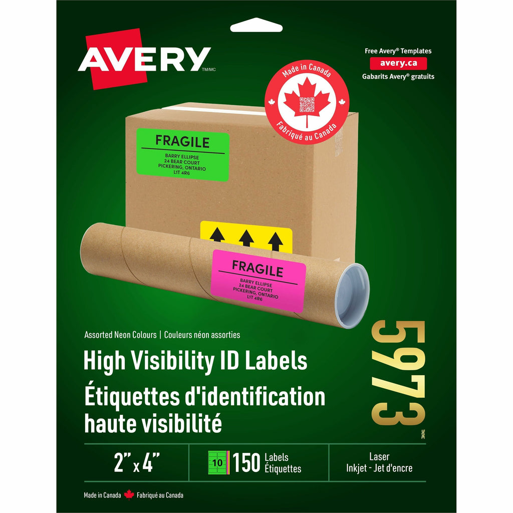 Avery High Visibility Neon ID Labels for Laser and Inkjet Printers, 2" x 4"