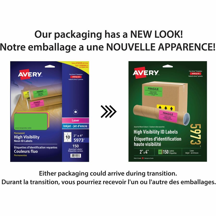 Avery High Visibility Neon ID Labels for Laser and Inkjet Printers, 2" x 4" - 05973