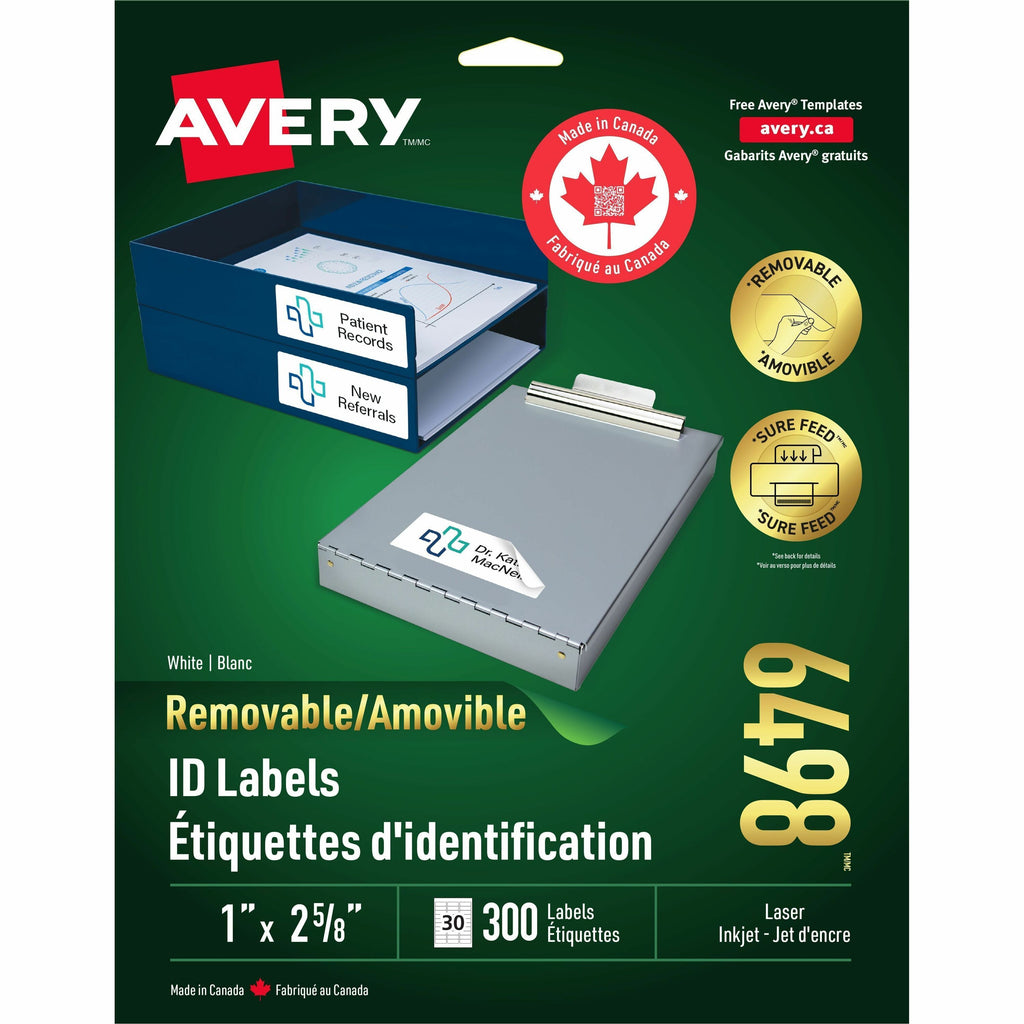 Avery Removable ID Labels for Laser and Inkjet Printers, 2-5/8" x 1"
