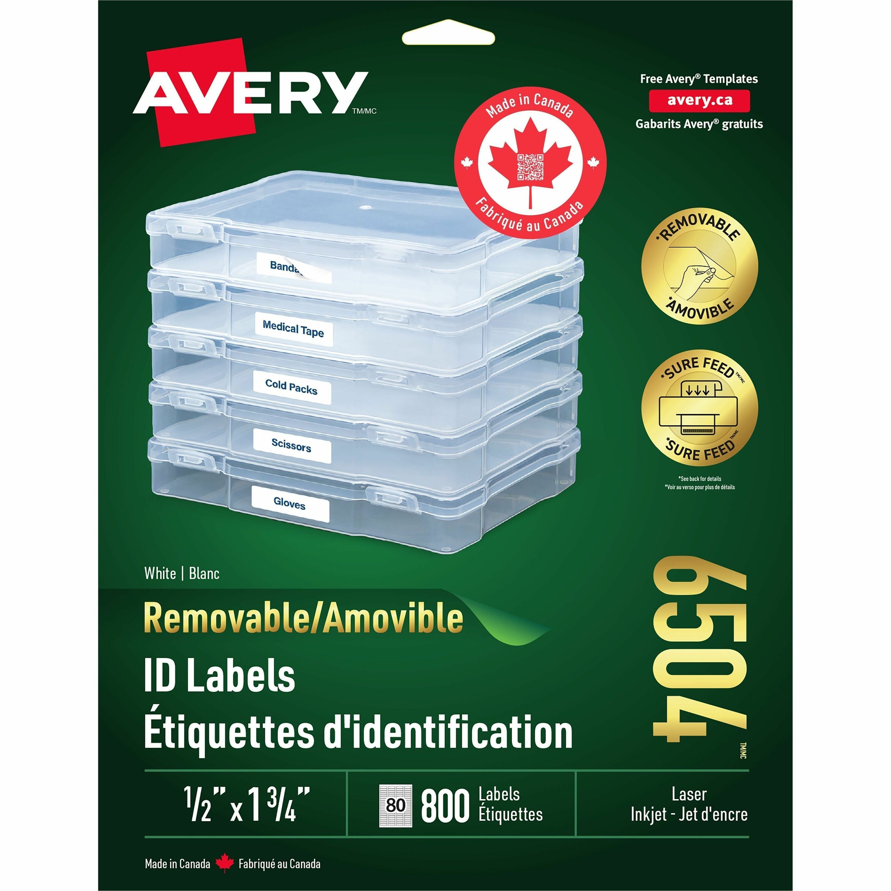 Avery Removable ID Labels for Laser and Inkjet Printers, 1-3/4" x 1/2"