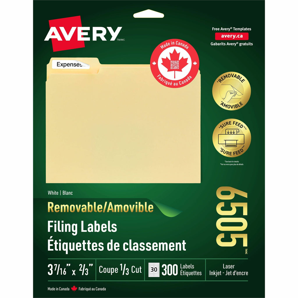 Avery Removable White Filing Labels for Laser and Inkjet Printers, 3-7/16" x 2/3"