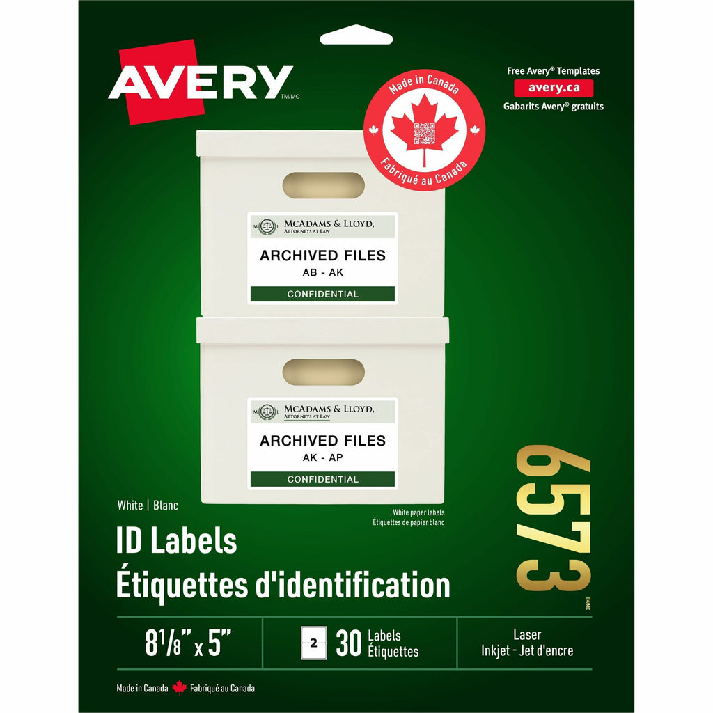 Avery ID Labels for Laser and Inkjet Printers, 8 1/8" x 5"