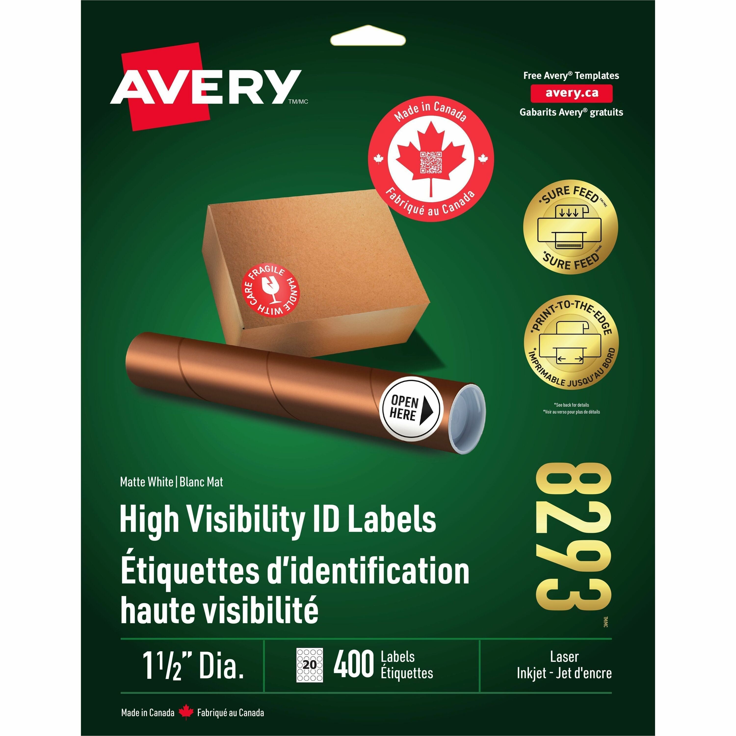 Avery High-Visibility Labels for Laser and Inkjet Printers, 1-1/2" Diameter