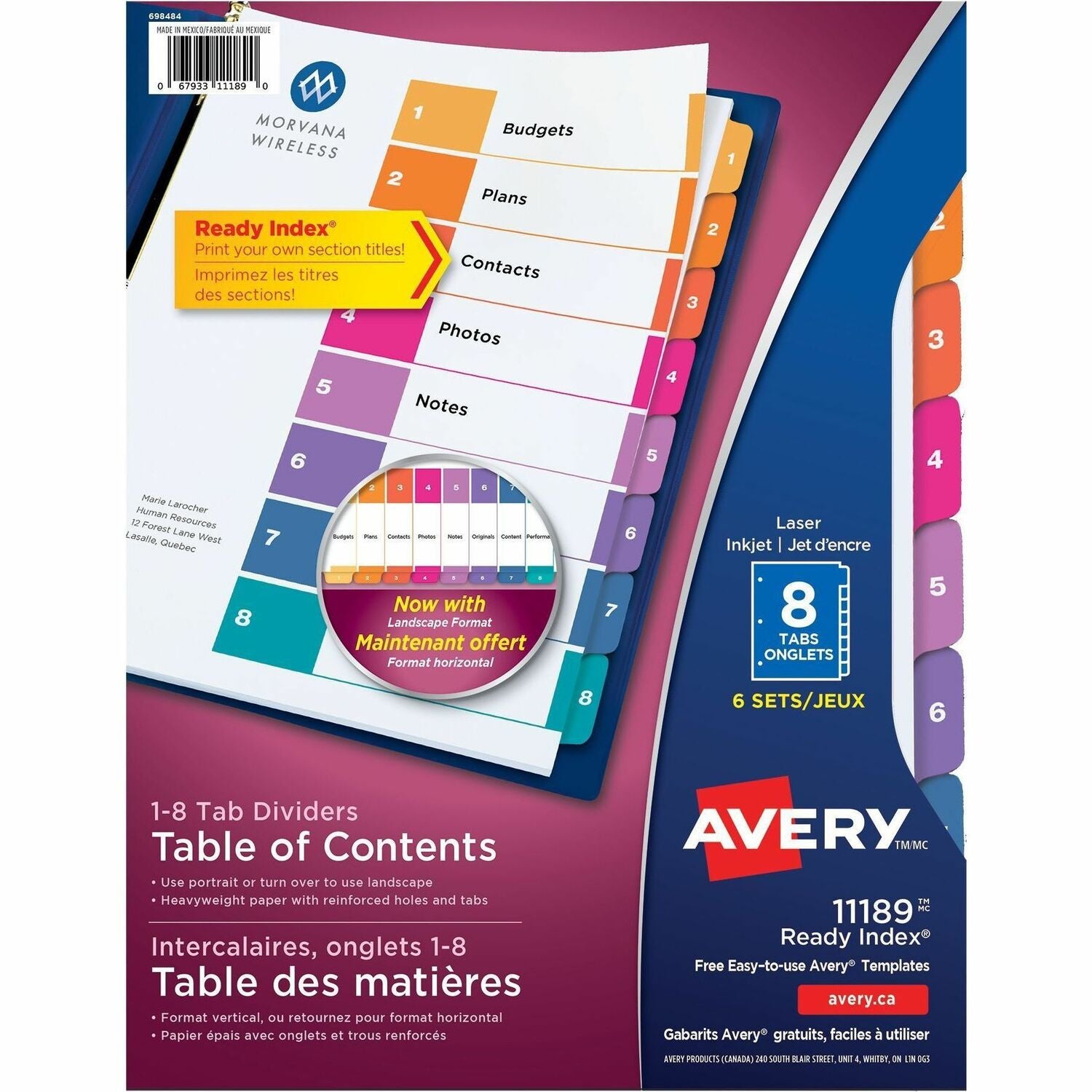 Avery Ready Index&reg; Table of Content Dividers 8 Tabs, for Laser and Inkjet Printers