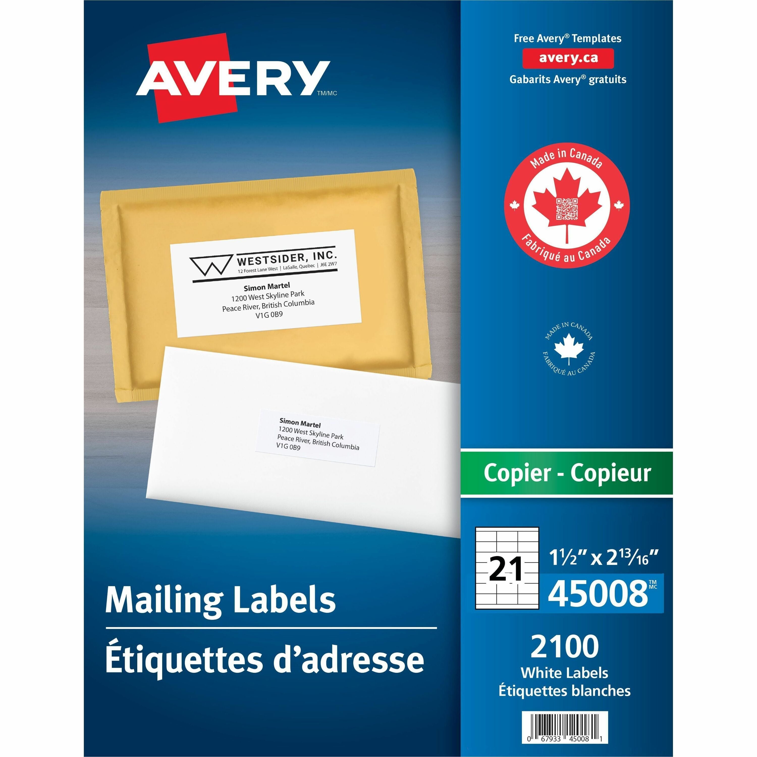 Avery Address Labels for Copiers, 2-13/16" x 1-1/2"