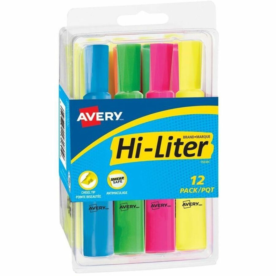 Avery Desk Style HI-LITER Chisel Tip, Assorted Colours , Box of 12