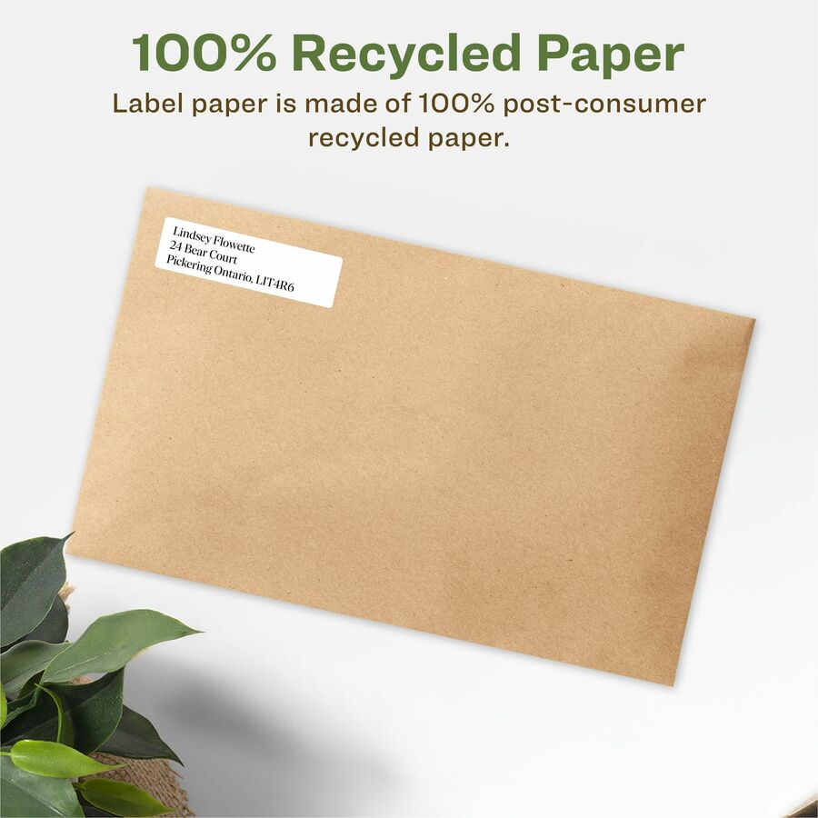 Avery Earth-Friendly White Rectangle Labels 1/2" x 1-3/4" , Permanent Adhesive, for Laser and Inkjet Printers - 48867