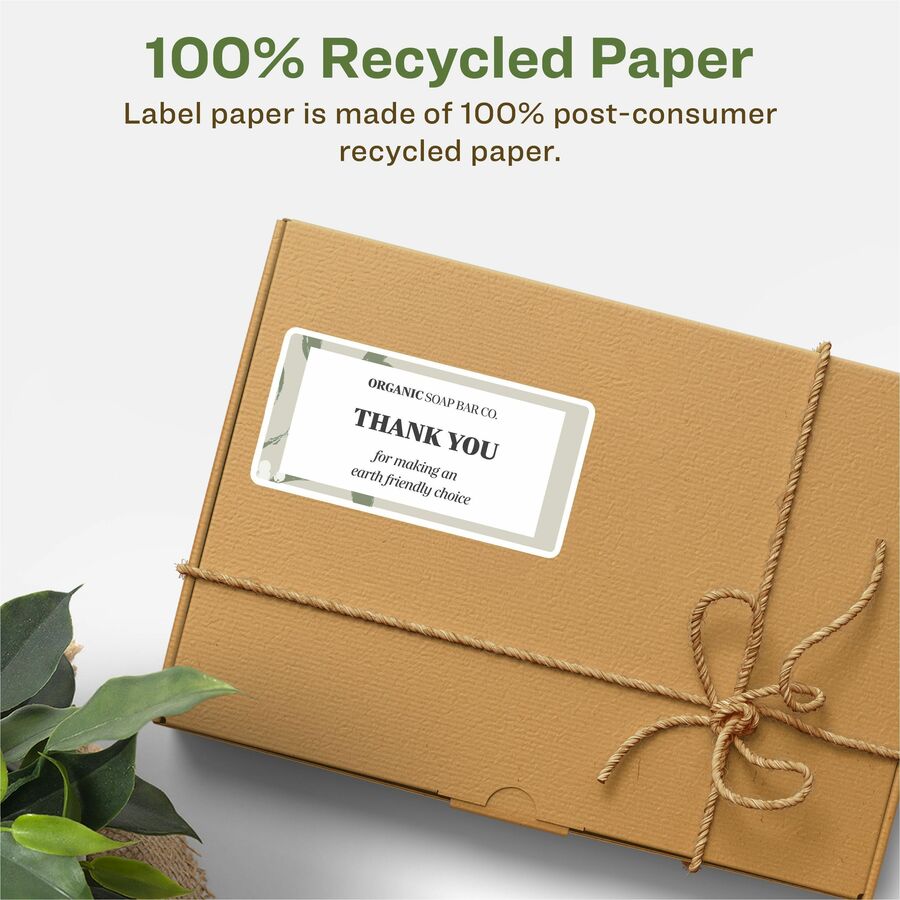 Avery Earth-Friendly White Rectangle Labels 2" x 4" , Permanent Adhesive, for Laser and Inkjet Printers - 48863