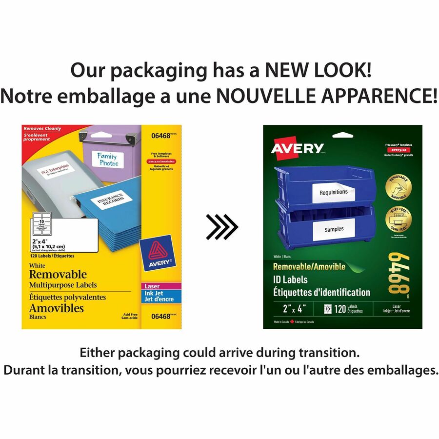 Avery White Multipurpose Labels Removable 2" x 4" - 06468