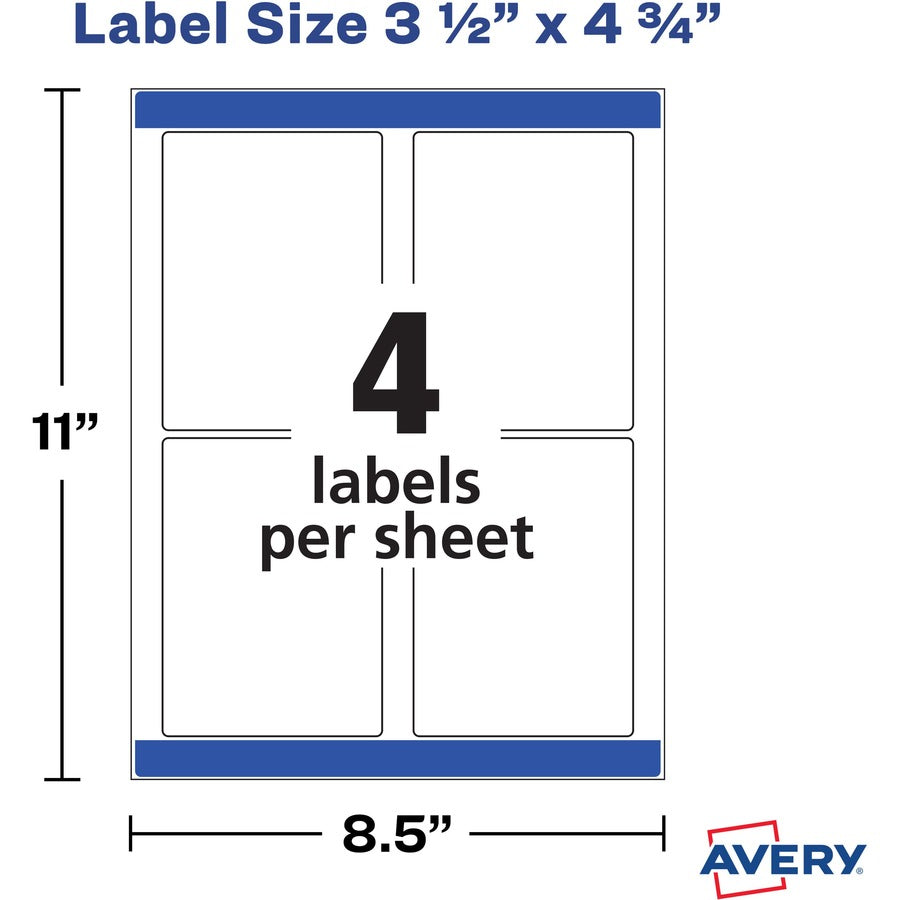 Avery Durable White Rectangle Film Labels 4-3/4" x 3-1/2" , Removable Adhesive, for Laser and Inkjet Printers - 22827