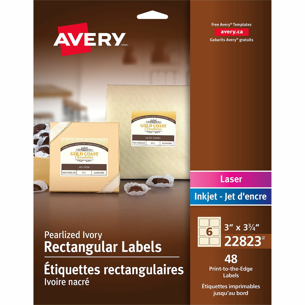 Avery Pearlized Ivory Rectangle Labels with Sure Feed™Technology 3" x 3 3/4" , Permanent Adhesive, for Laser and Inkjet Printers
