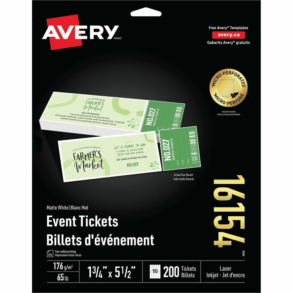 Avery Event Tickets with Tear-Away Stubs for Laser and Inkjet Printers, 1-3/4" x 5-1/2"