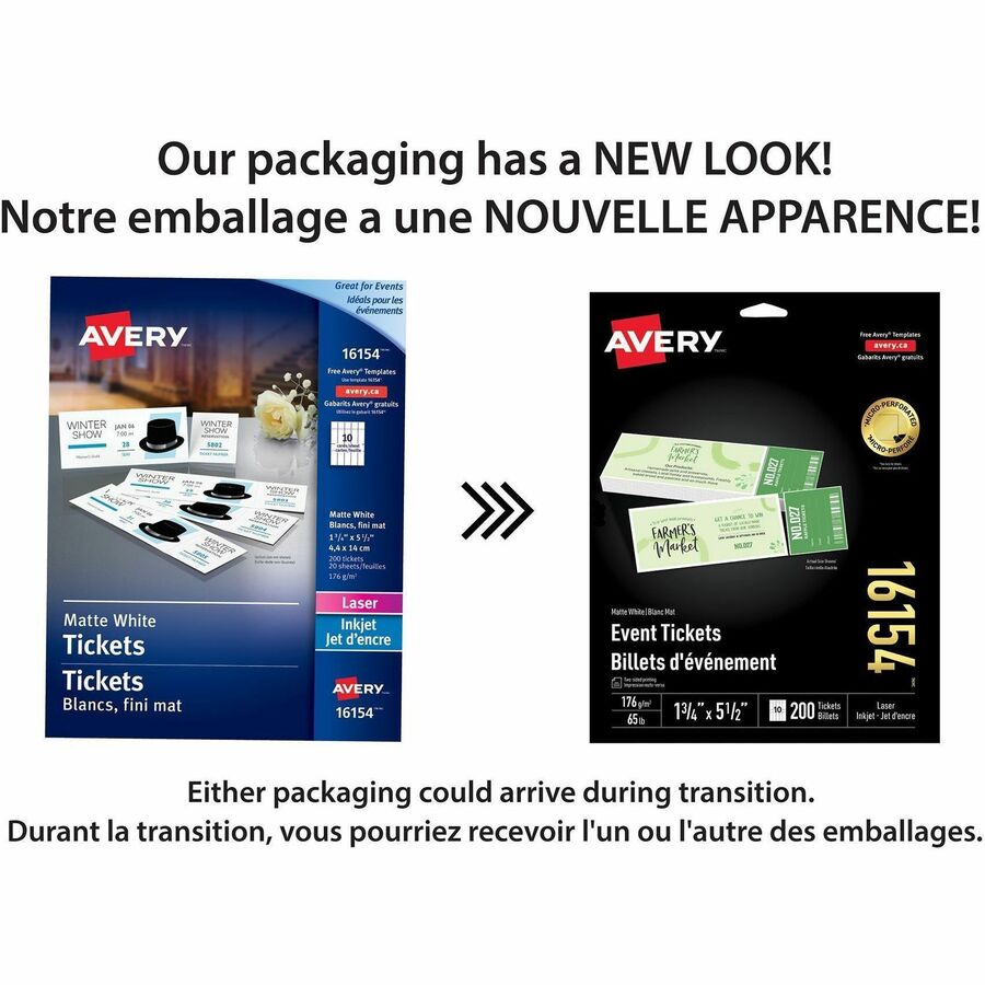 Avery Event Tickets with Tear-Away Stubs for Laser and Inkjet Printers, 1-3/4" x 5-1/2" - 16154