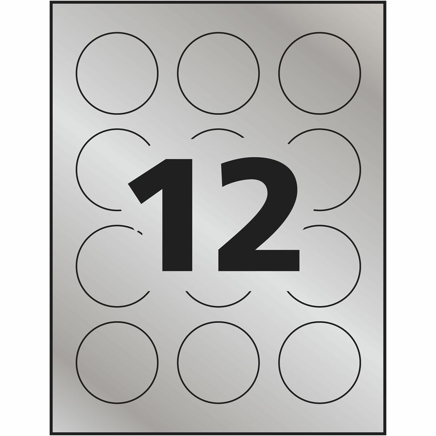 Silver Foil Round Labels 2" Diameter, Permanent Adhesive, for Inkjet Printers - 22824
