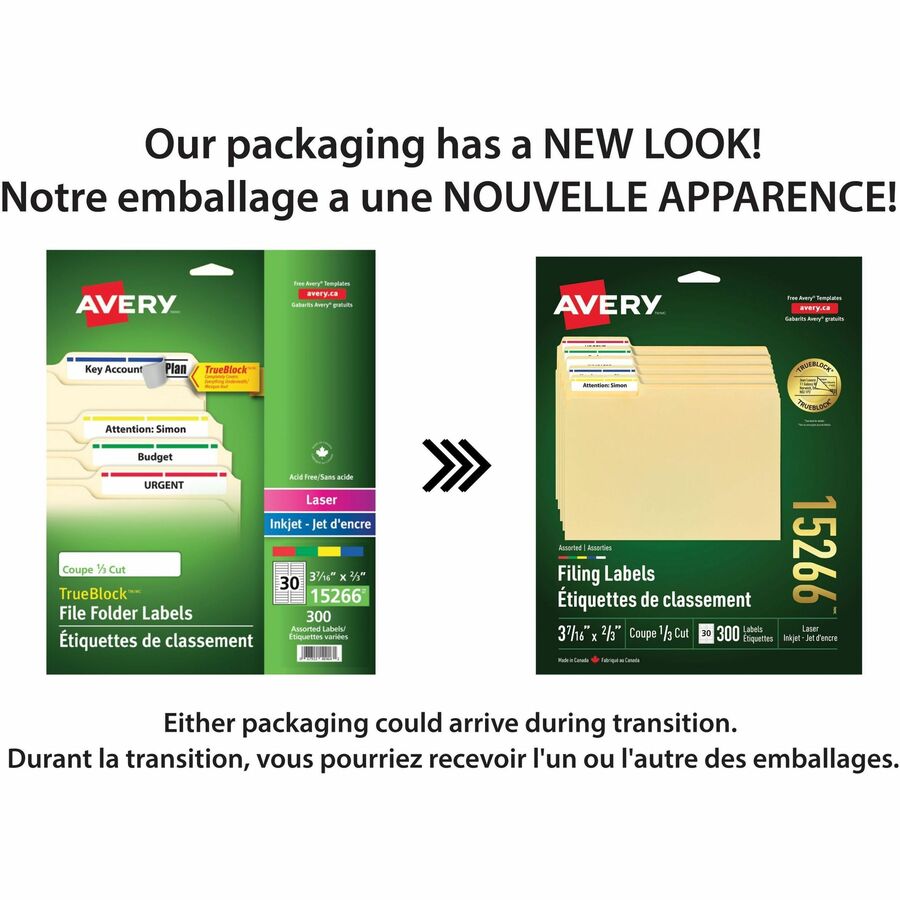 Avery Assorted Filing Labels with TrueBlock™ Technology for Laser and Inkjet Printers, 3-7/16" x 2/3" - 15266