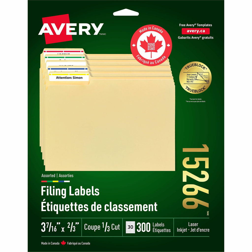 Avery Assorted Filing Labels with TrueBlock™ Technology for Laser and Inkjet Printers, 3-7/16" x 2/3"