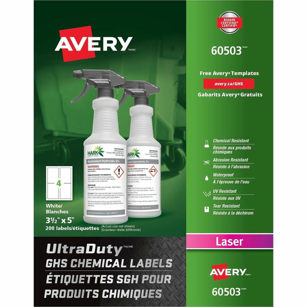 UltraDuty™ GHS Chemical Labels 3-1/2" x 5" , Permanent Adhesive, for Laser Printers