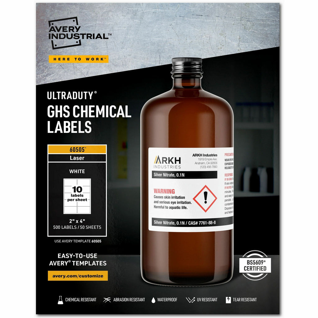 Avery&reg; UltraDuty™ GHS Chemical Labels 2" x 4" , for Laser Printers