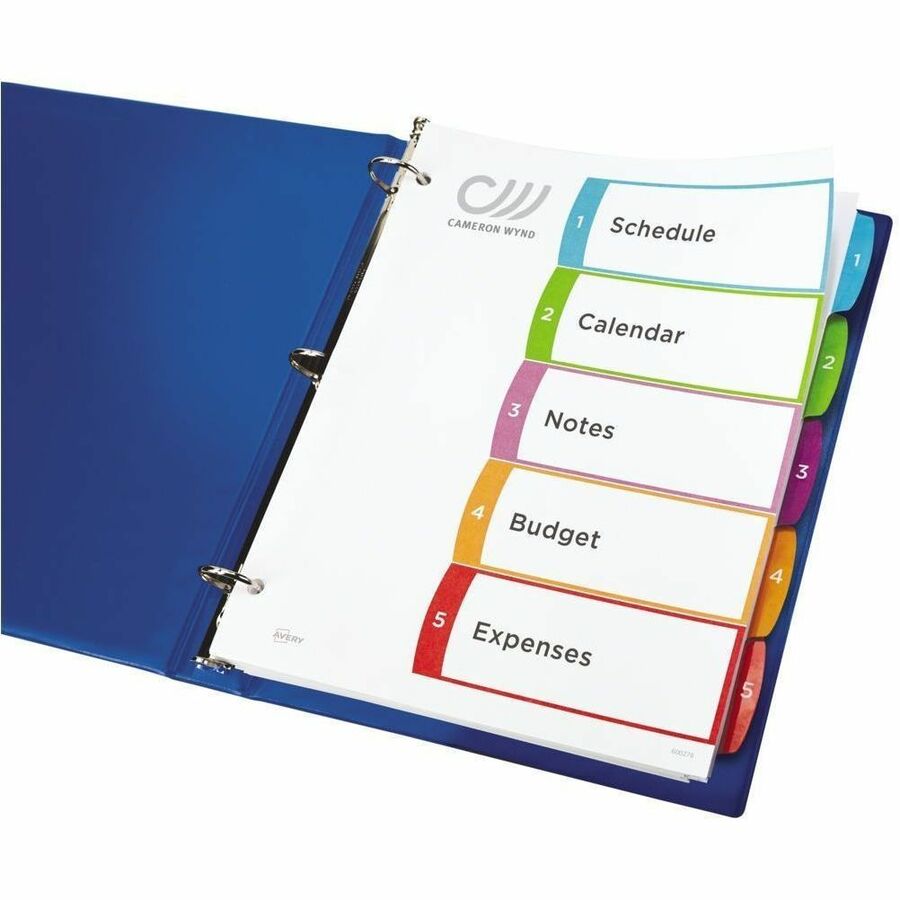 Avery Ready Index&reg; Customizable Table of Contents Dividers 5 Tabs, for Laser and Inkjet Printers - 11840