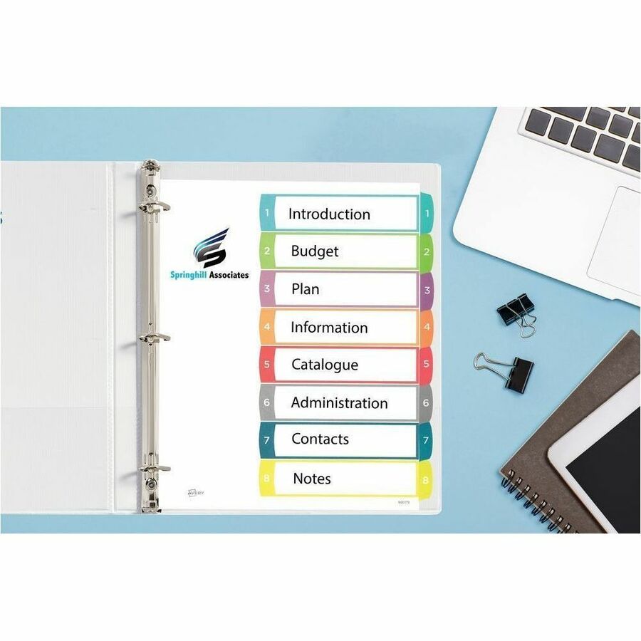 Avery Ready Index&reg; Customizable Table of Contents Dividers 8 Tabs, for Laser and Inkjet Printers - 11841