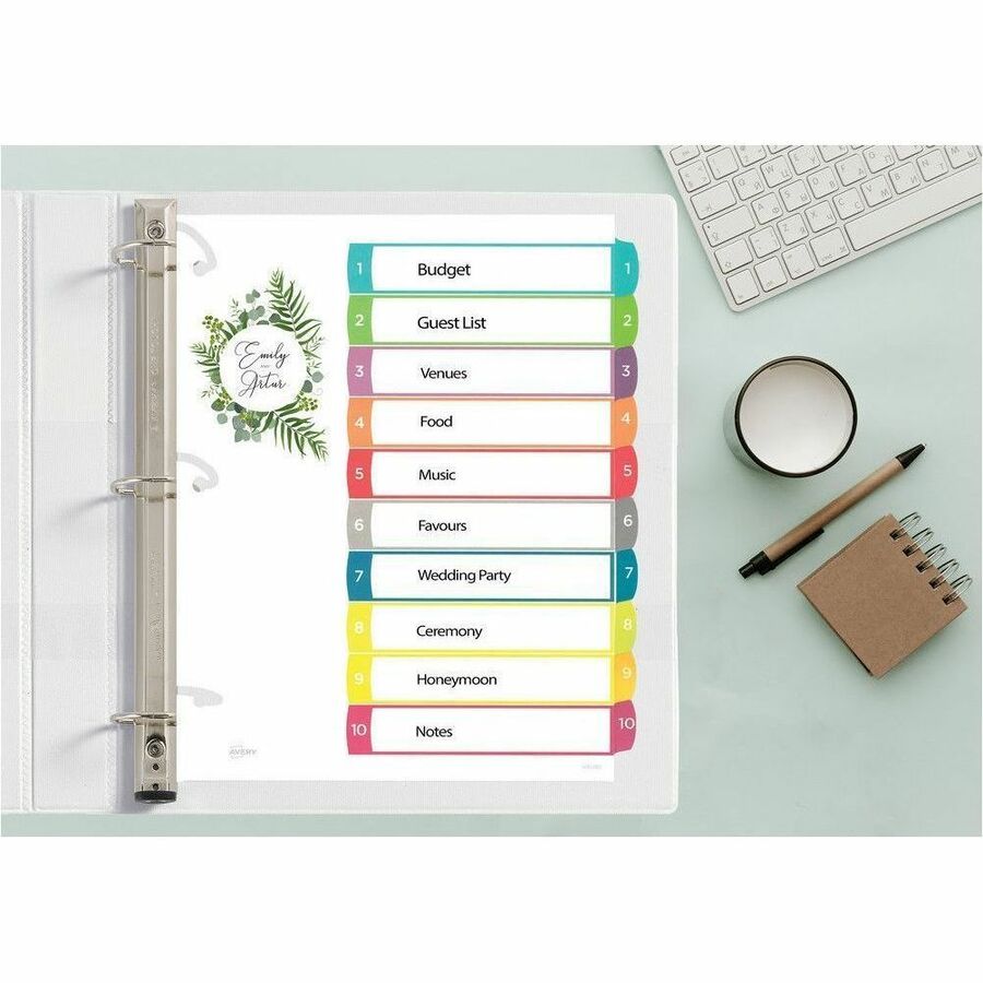 Avery Ready Index&reg; Customizable Table of Contents Dividers 10 Tabs, for Laser and Inkjet Printers - 11842