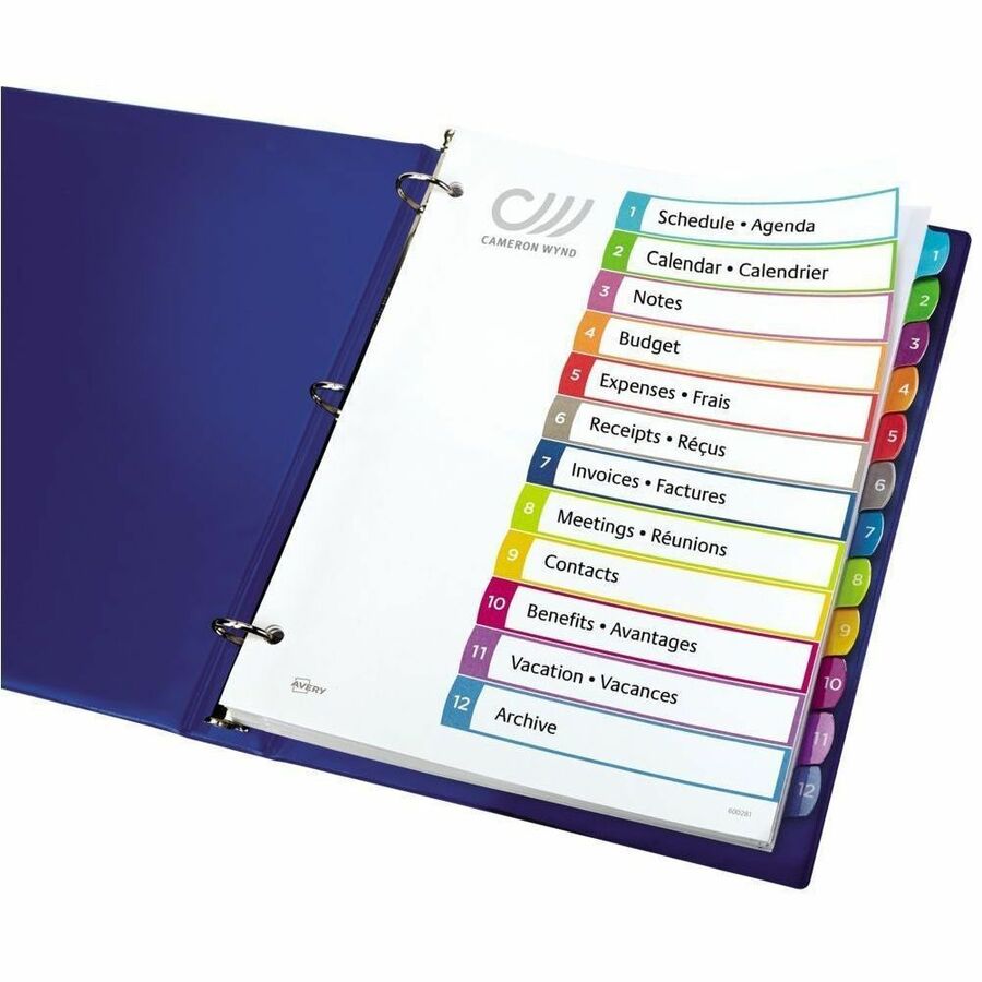 Avery Ready Index&reg; Customizable Table of Contents Dividers 12 Tabs, for Laser and Inkjet Printers - 11843