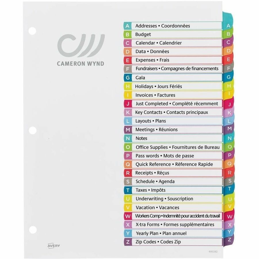 Avery Ready Index&reg; Customizable Table of Contents Dividers 12 Tabs, for Laser and Inkjet Printers - 11844
