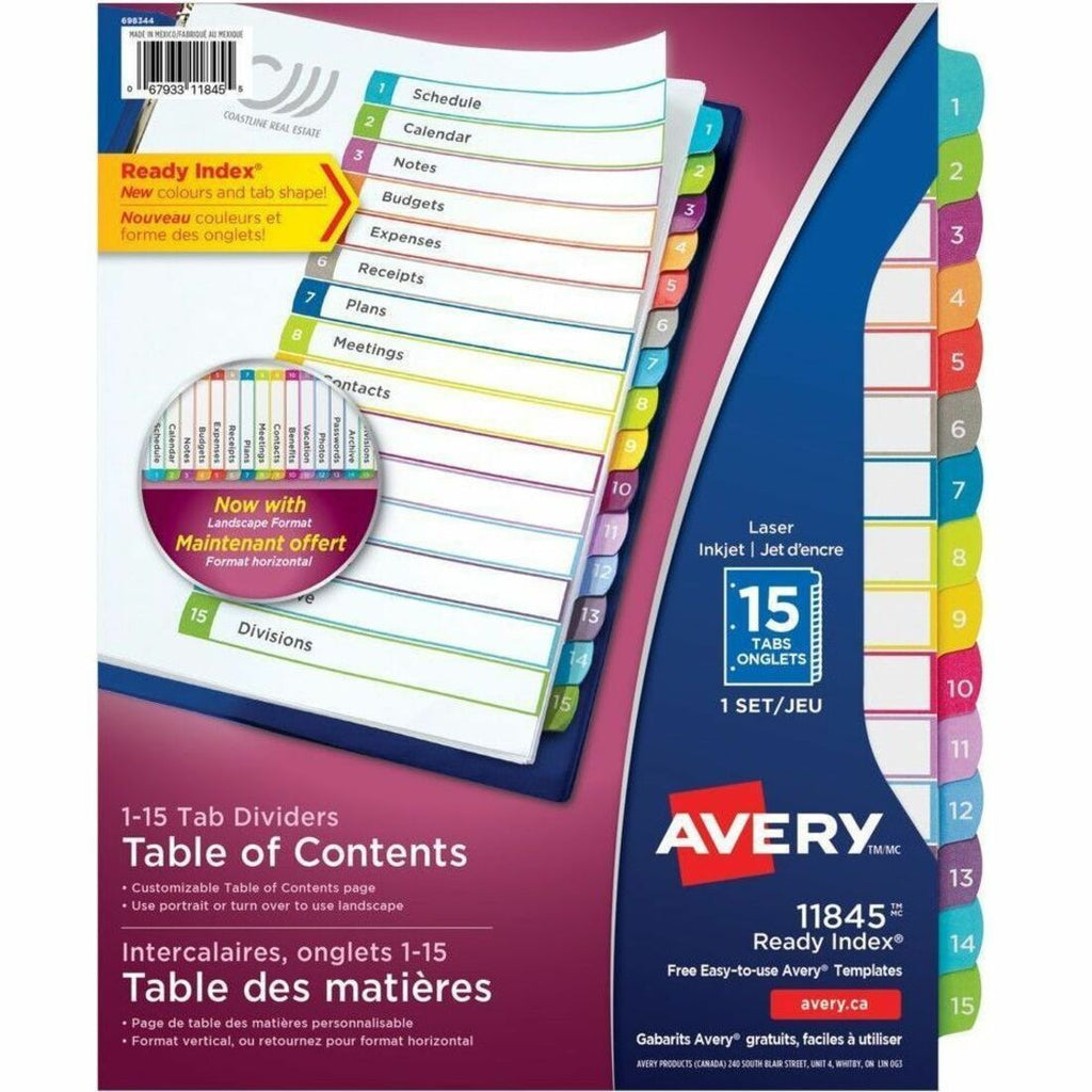 Avery Ready Index&reg; Customizable Table of Contents Dividers Tabs A - Z, for Laser and Inkjet Printers