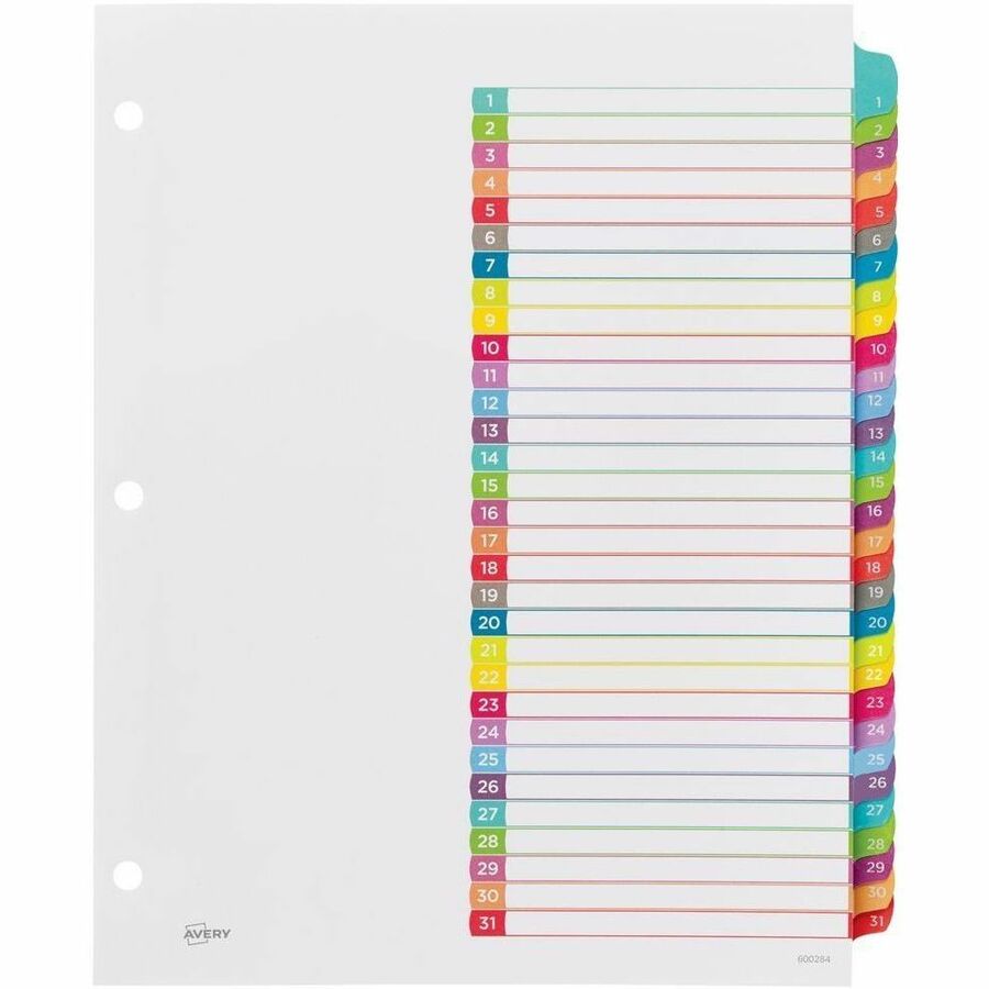 Avery Ready Index&reg; Customizable Table of Contents Dividers Tabs 1 - 31, for Laser and Inkjet Printers - 11846