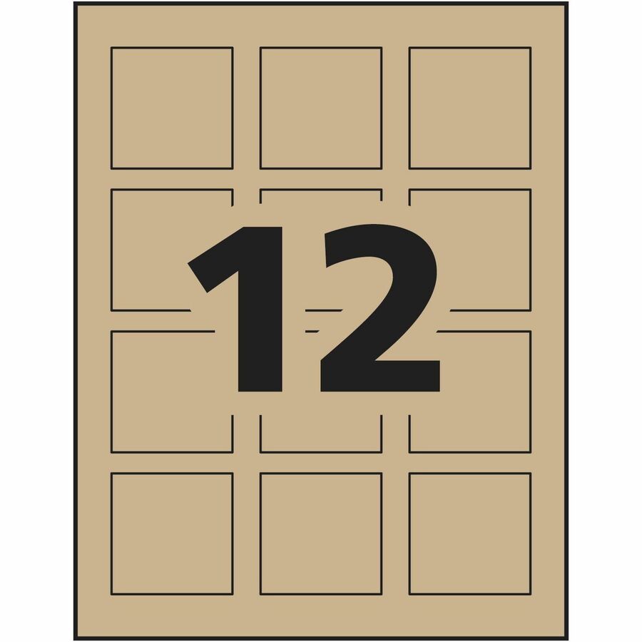 Avery Kraft Brown Square Labels 2" x 2" , Permanent Adhesive, for Laser and Inkjet Printers - 22486