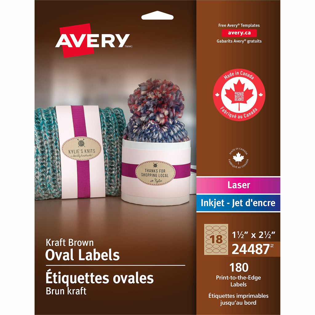 Avery Kraft Brown Oval Labels 1-1/2" x 2-1/2" , Permanent Adhesive, for Laser and Inkjet Printers