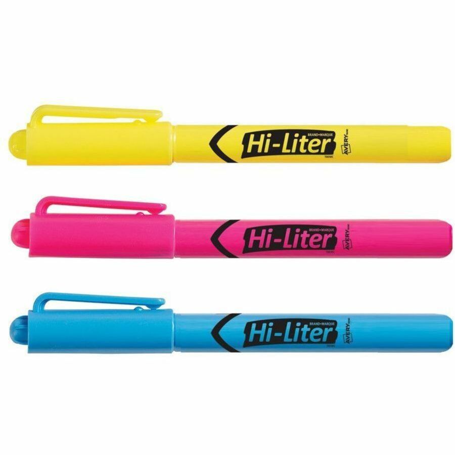 Avery Pen Style HI-LITER Chisel Tip, Assorted Colours, Pack of 3 - 24091