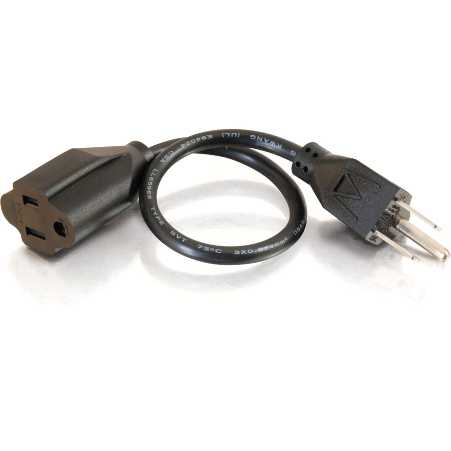 Alternate-Image2 Image for C2G 1ft Power Extension Cord - 18 AWG - Outlet Saving Cord