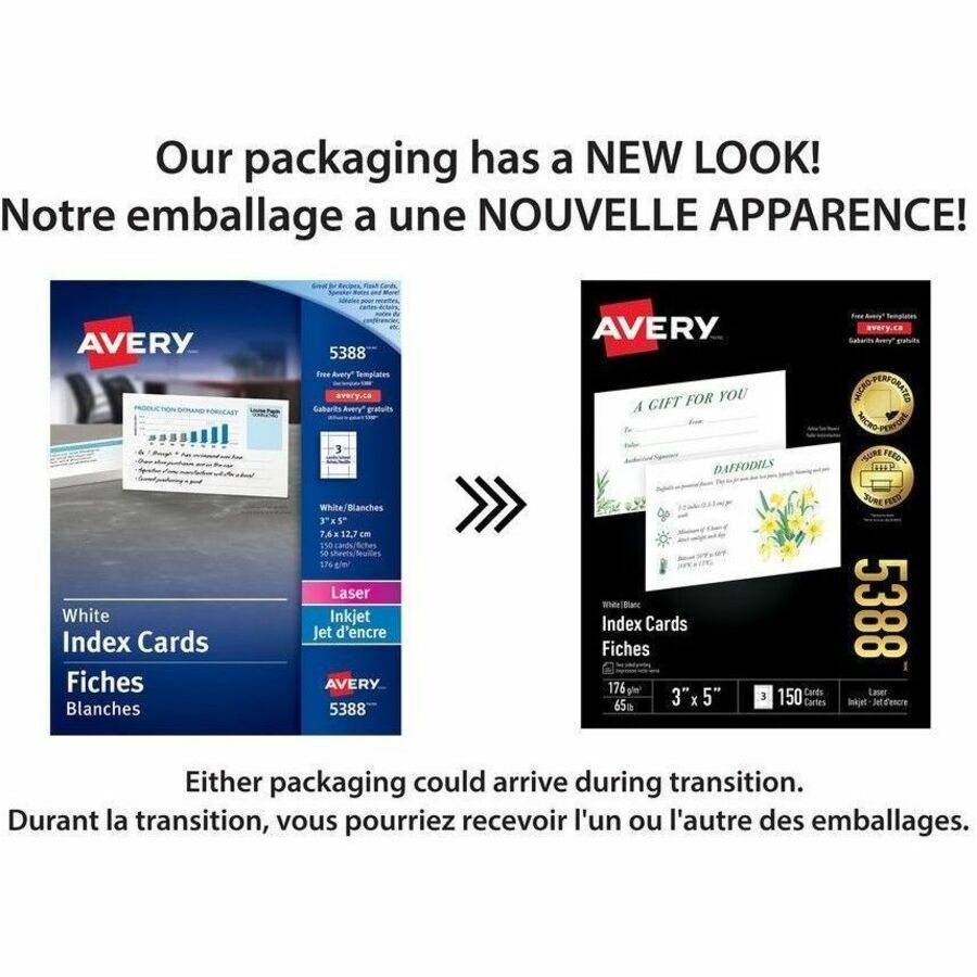Avery Index Cards for Laser and Inkjet Printers, 3" x 5" - 05388