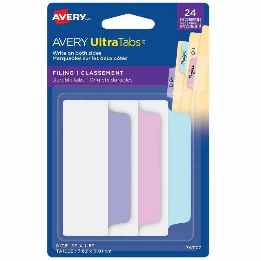 Avery UltraTabs™ Filing Tabs Repositionable, Two-Side Writable Margin Tabs 3" x 1-1/2"