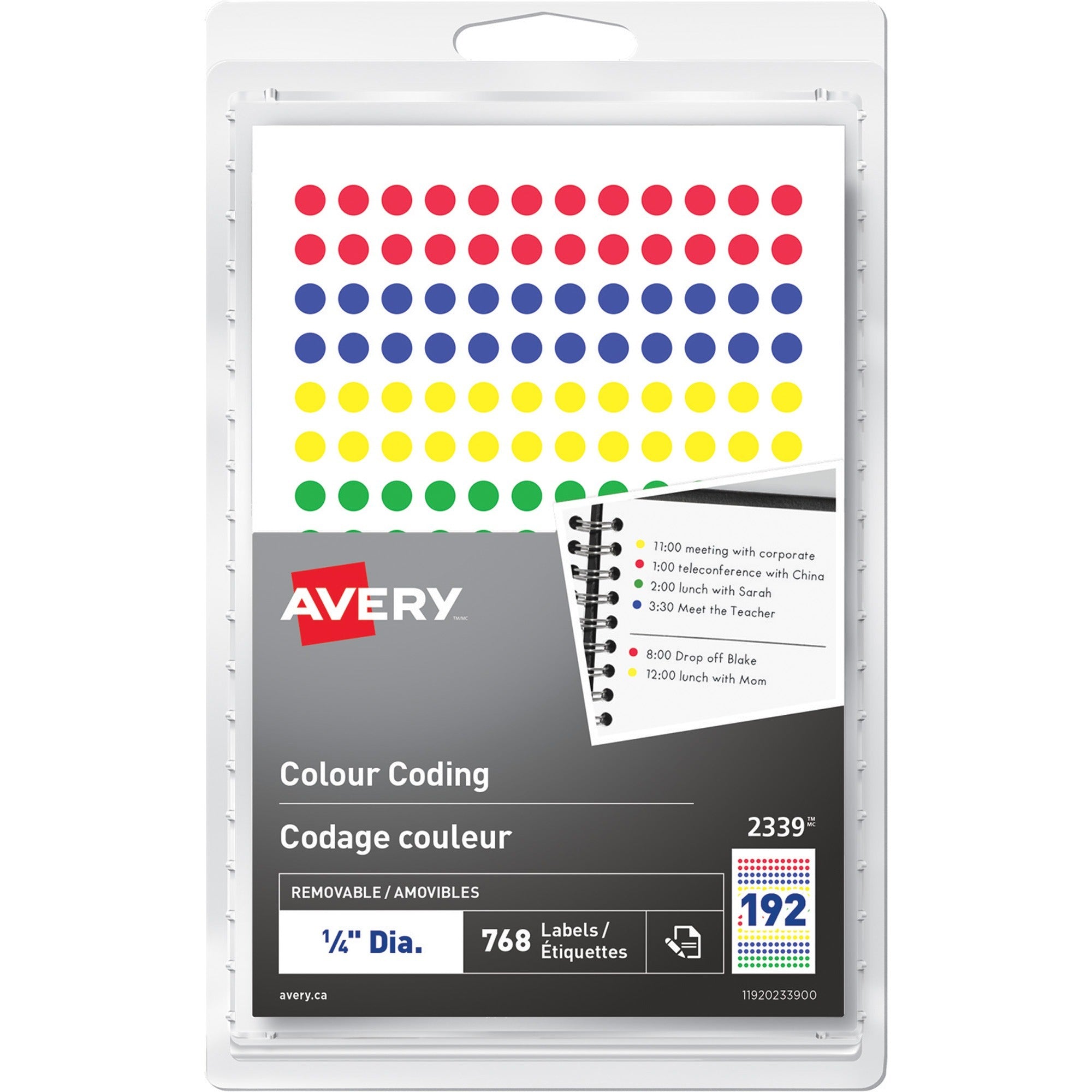 Avery&reg; Removable Colour Coding LabelsHandwrite, 1/4" , Assorted Colours