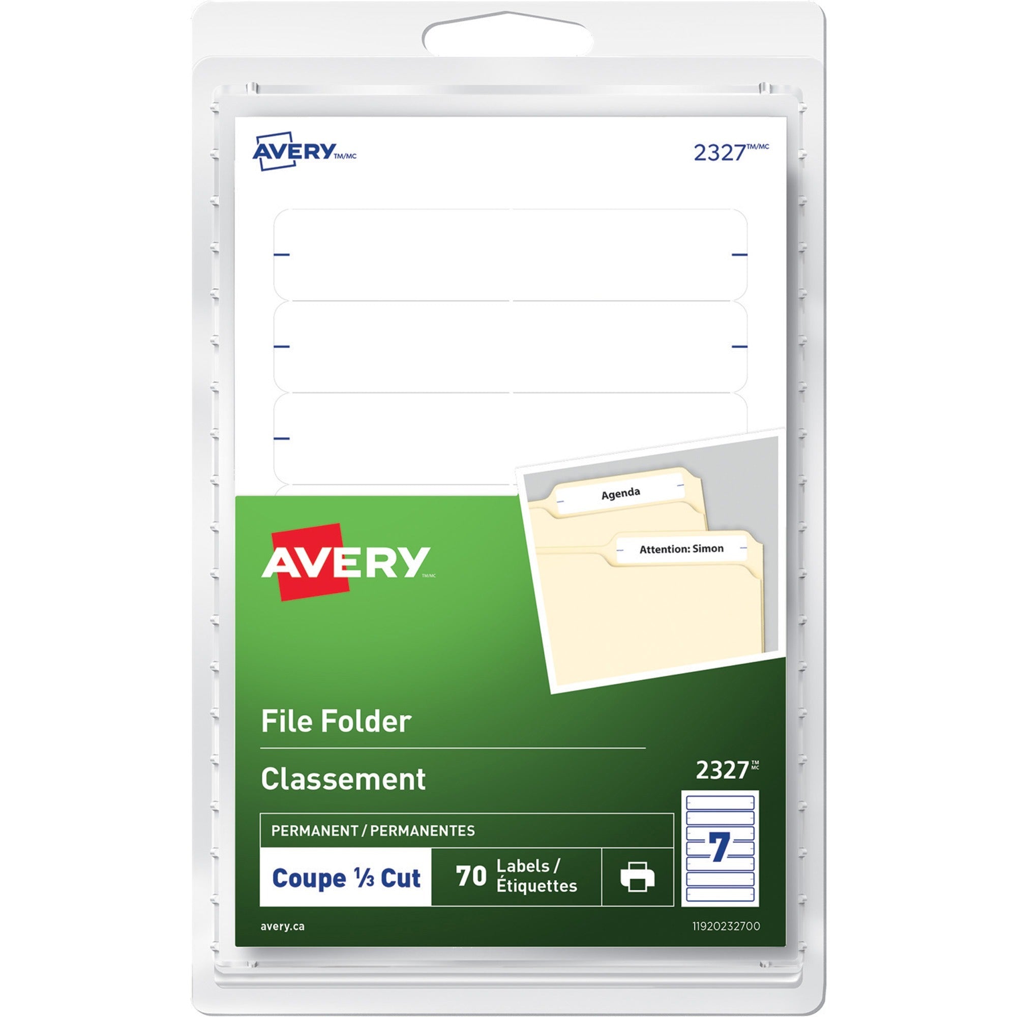 Avery&reg; File Folder Labels for Laser and Inkjet Printers, 3-1/2" x 1/3" , White